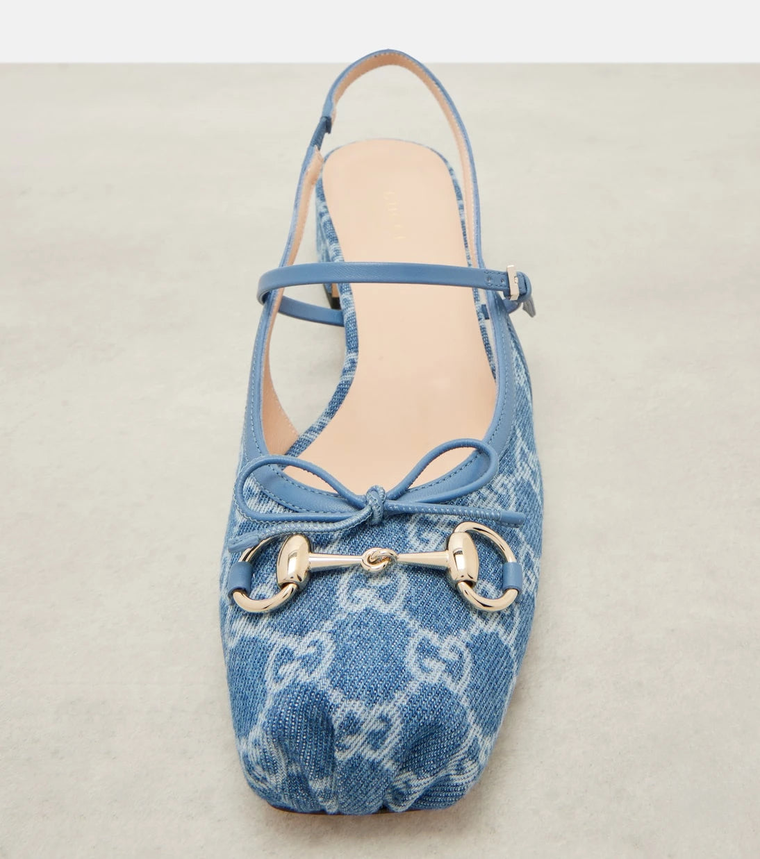 Gucci - Gucci Horsebit GG denim slingback pumps