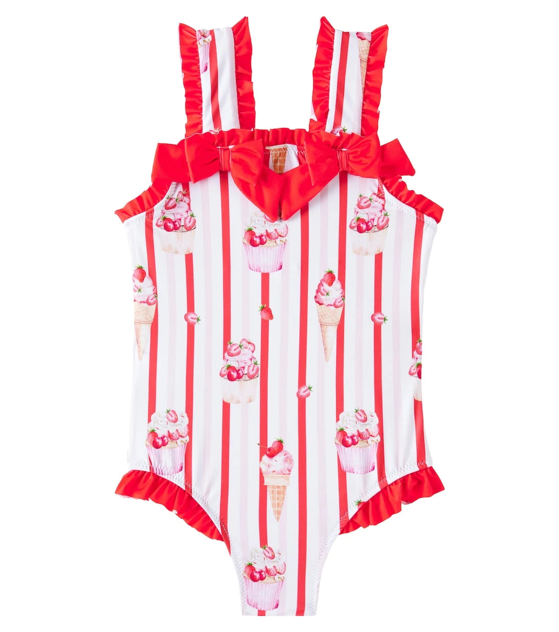 Patachou - Bow-detail striped printed swimsuit