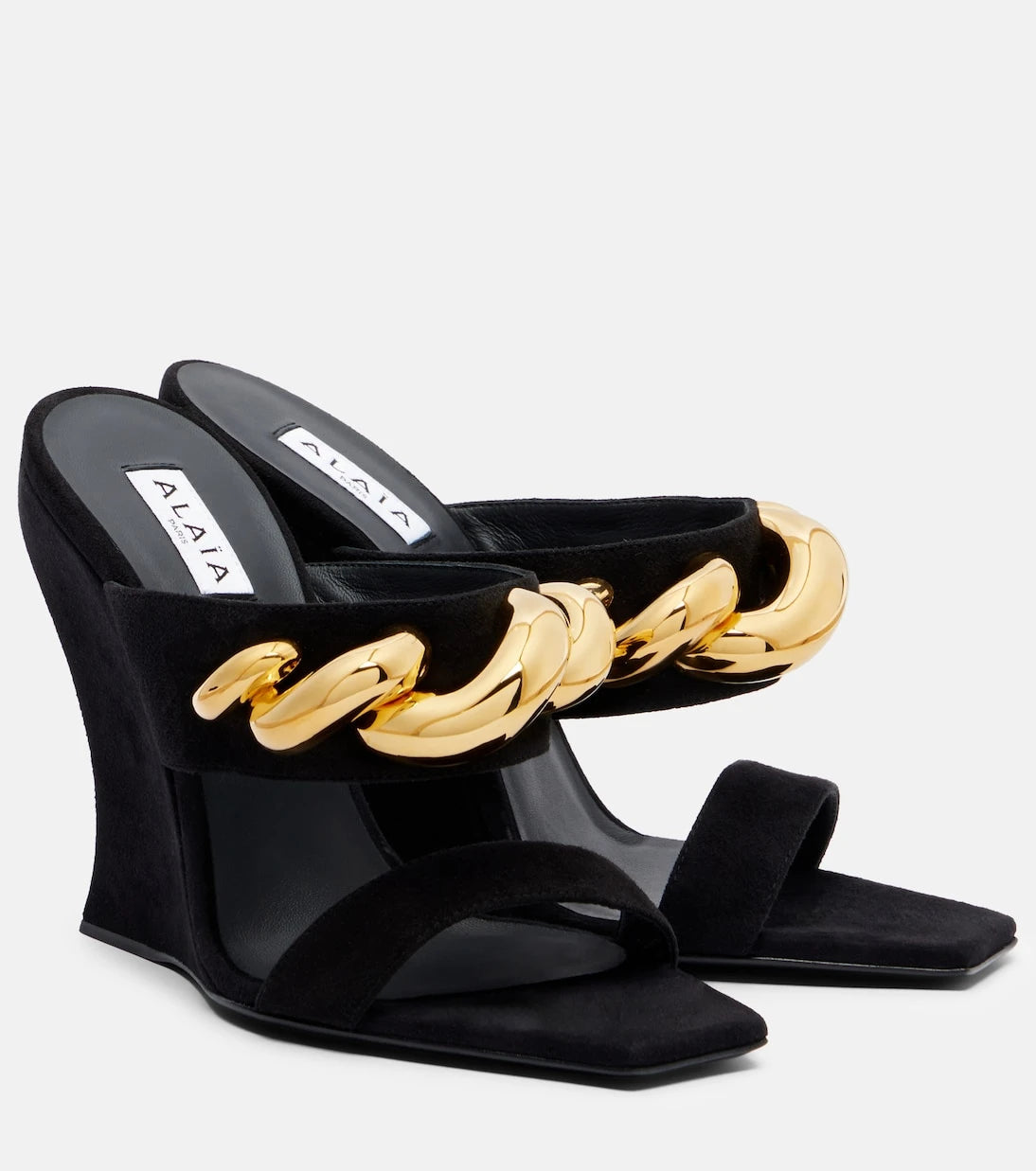 Alaïa - Wave Jewel 110 حذاء مفتوح بكعب ويدج من الشمواه
