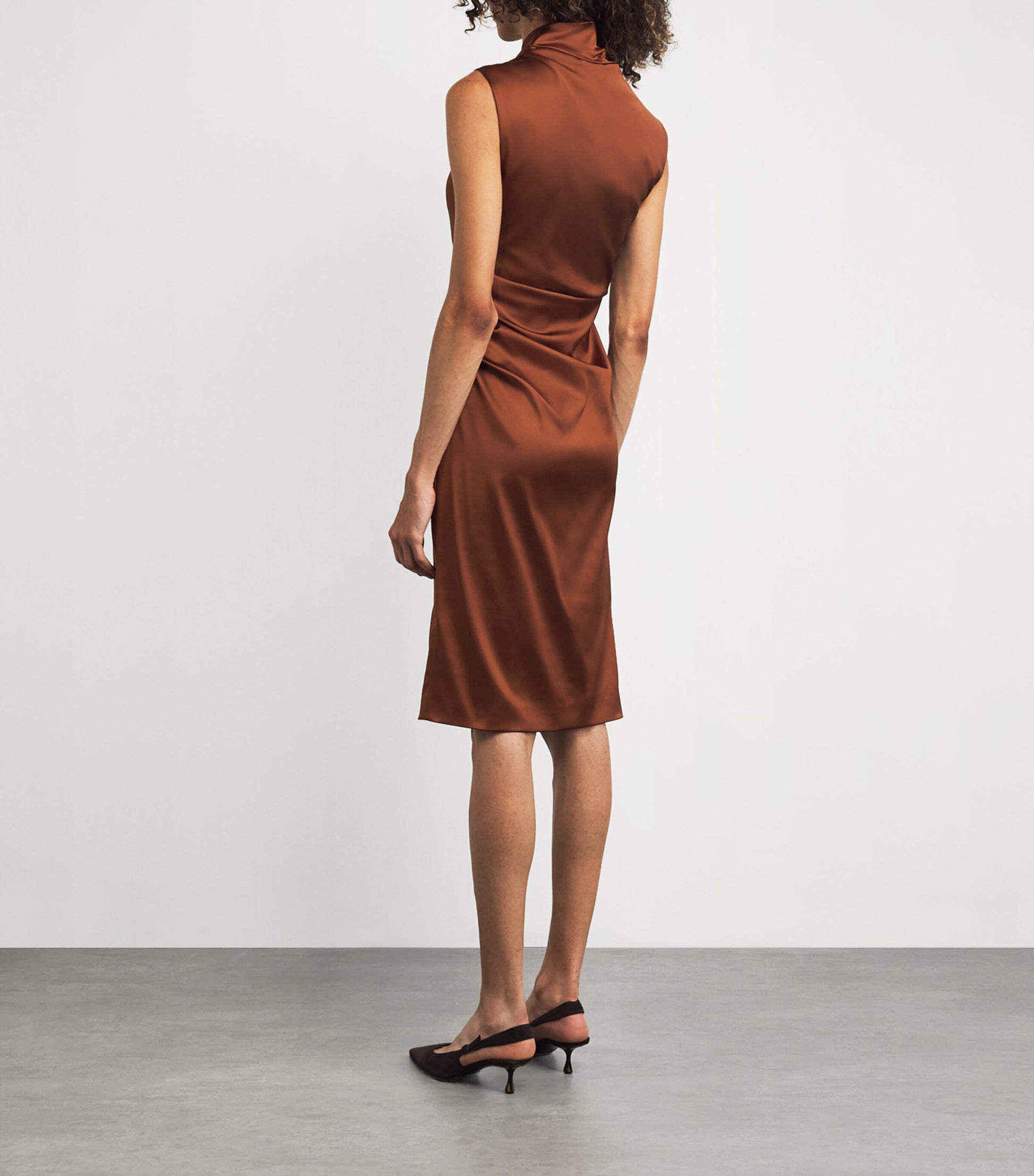 Max Mara Brown Satin Ruched Dress