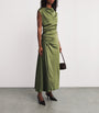 Green Satin Ruched Burke Midi Dress