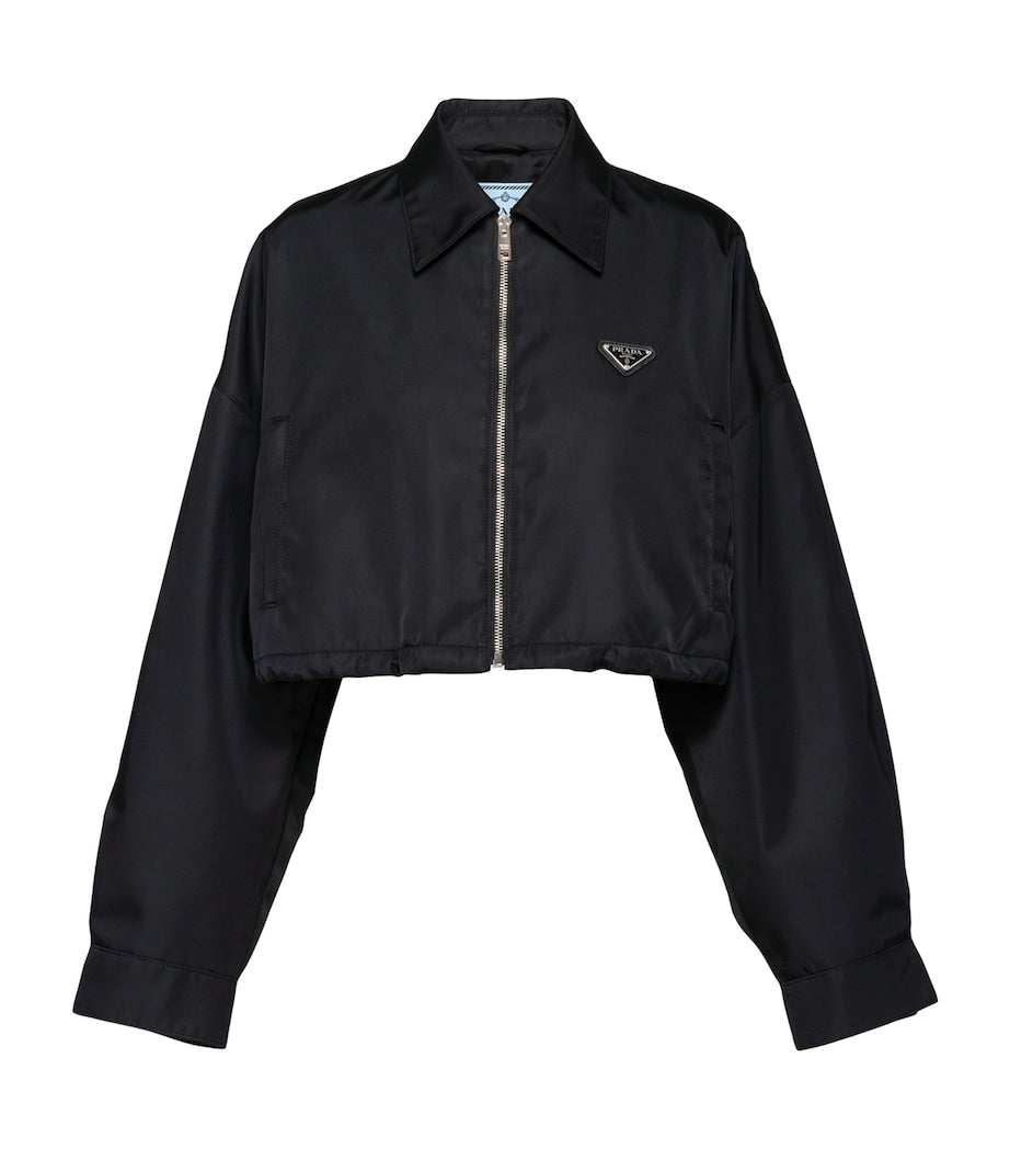 Prada Black Crop Collared Re-Nylon Jacket