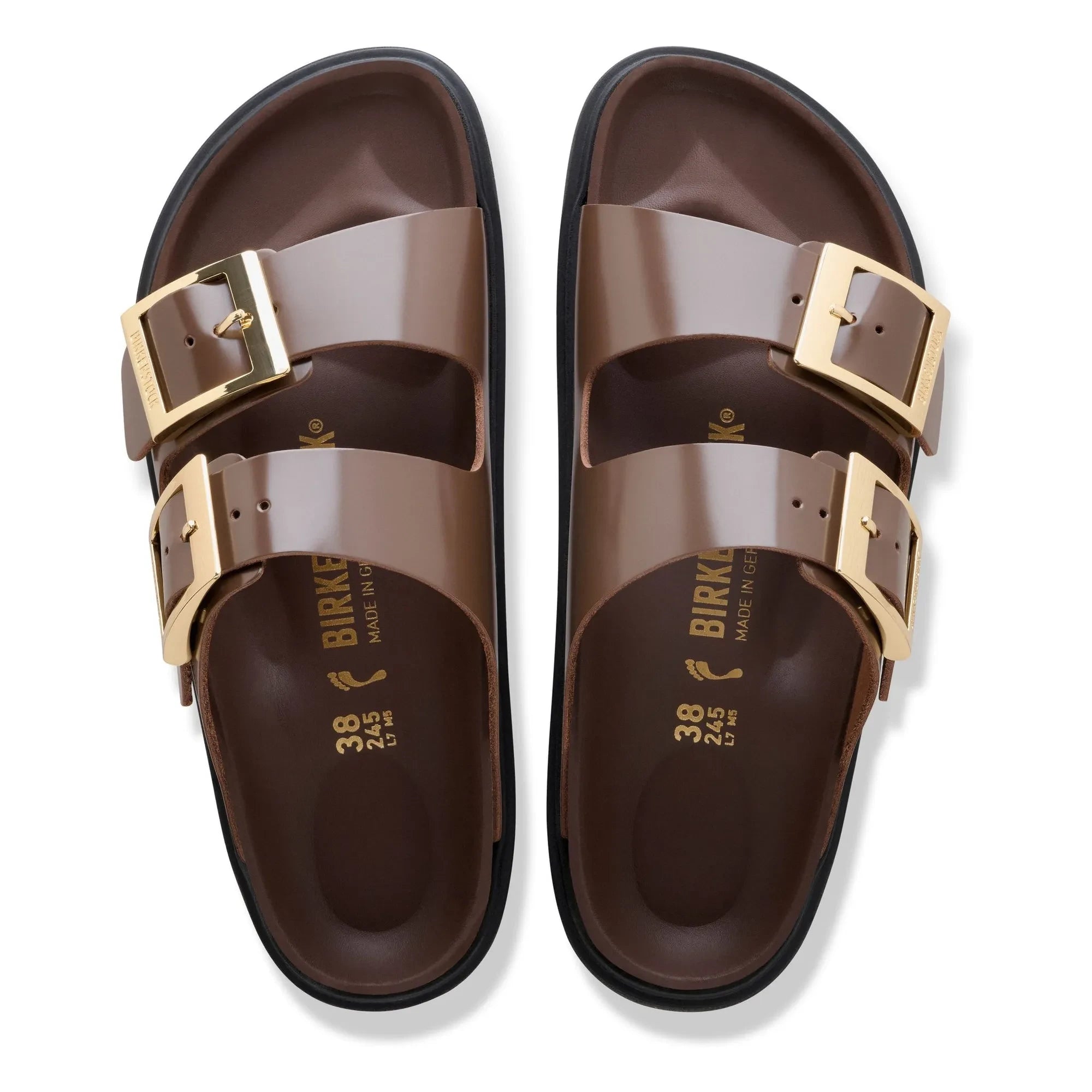 BIRKENSTOCK - Arizona Droplet Buckle Patent Leather Sandals | Brown