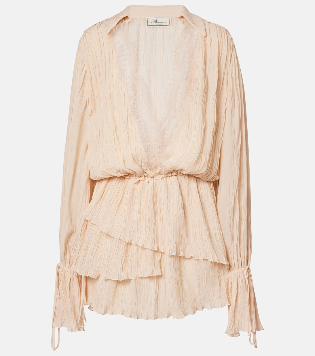 Blumarine - Lace-trimmed plissé georgette minidress