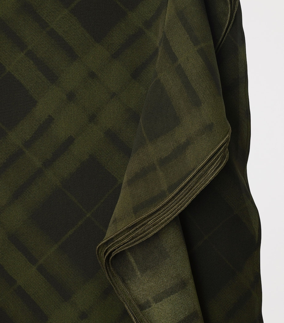 Green Silk Check Wrap Skirt