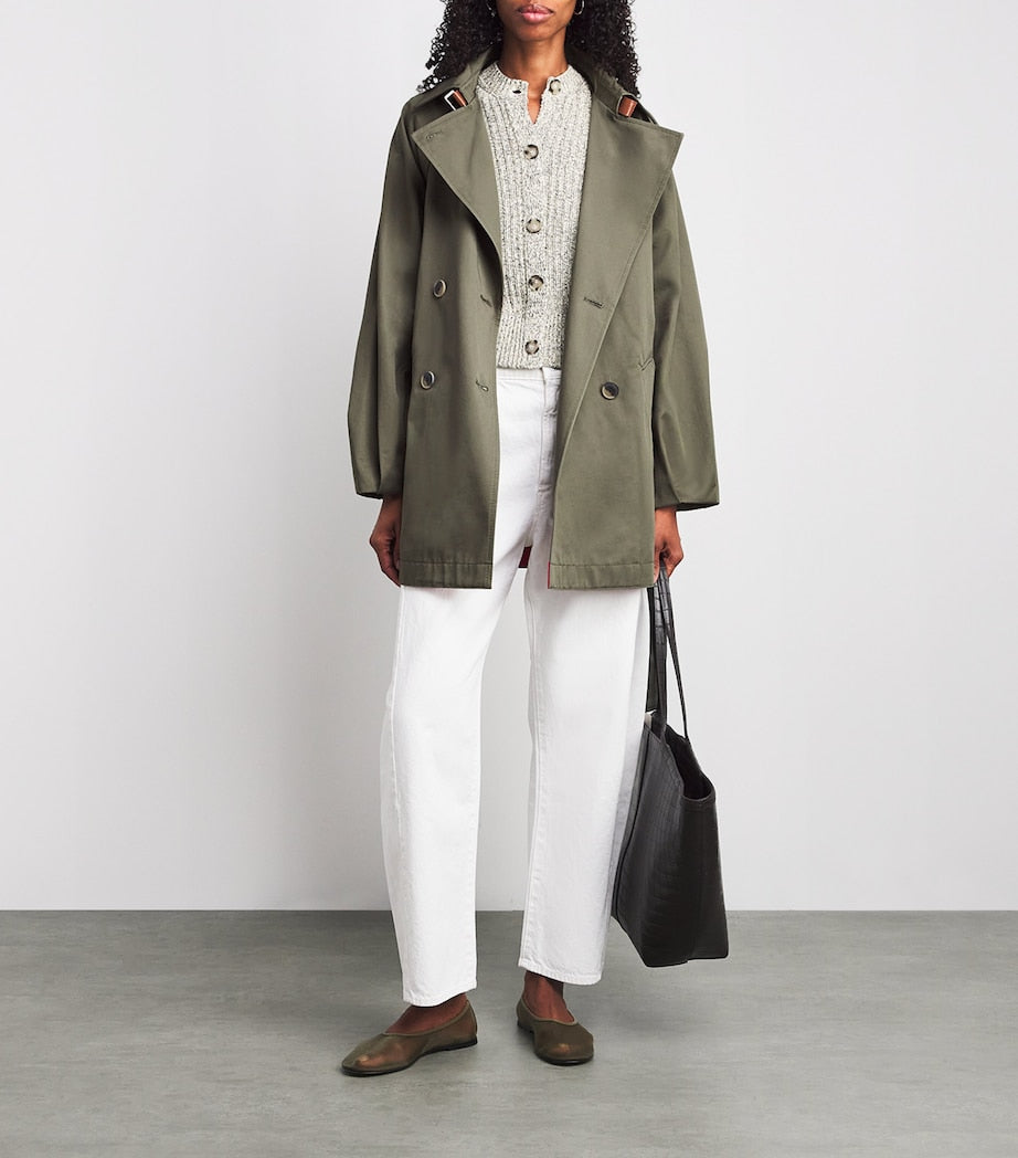 Green Cotton Short Trench Coat