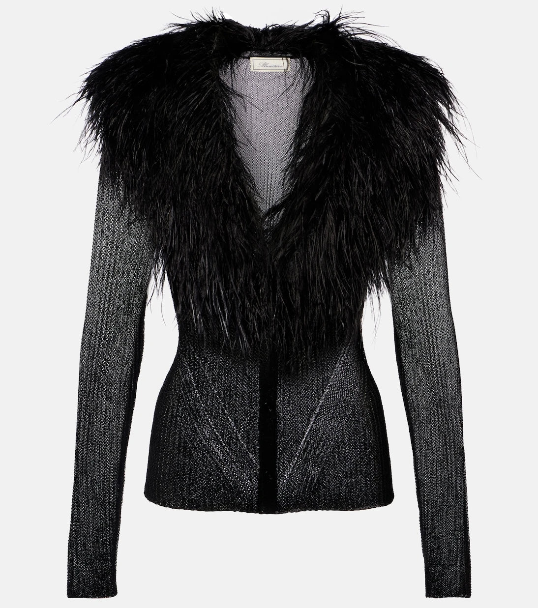 Blumarine - Feather-trimmed ribbed-knit cardigan