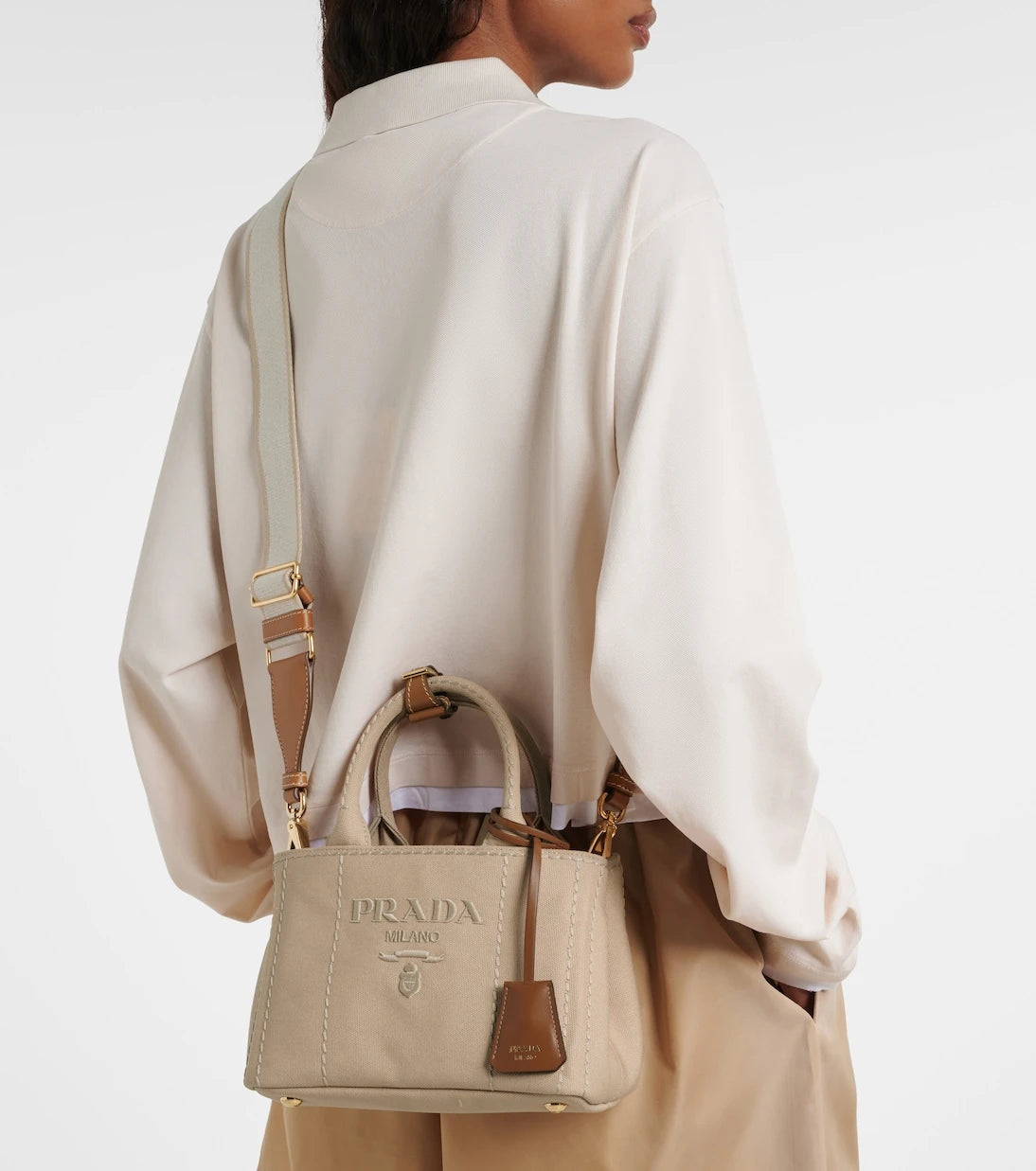Prada - Prada Jardinière cotton canvas top-handle