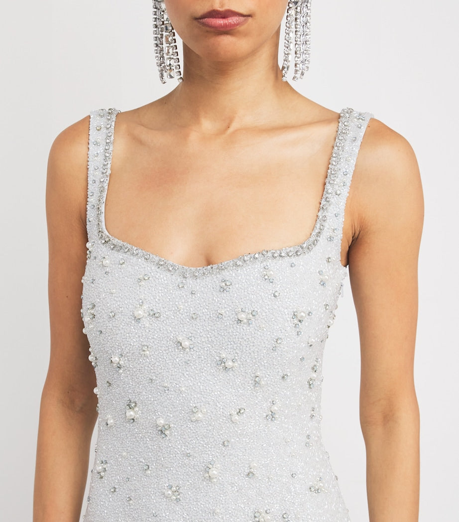 Clio Peppiatt Blue Feather-Trim Mini Dress