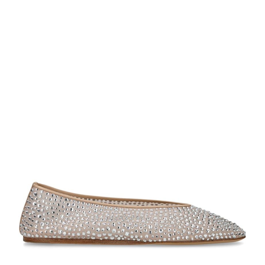 Le Monde Beryl Brown Crystal-Embellished Luna Ballet Flats