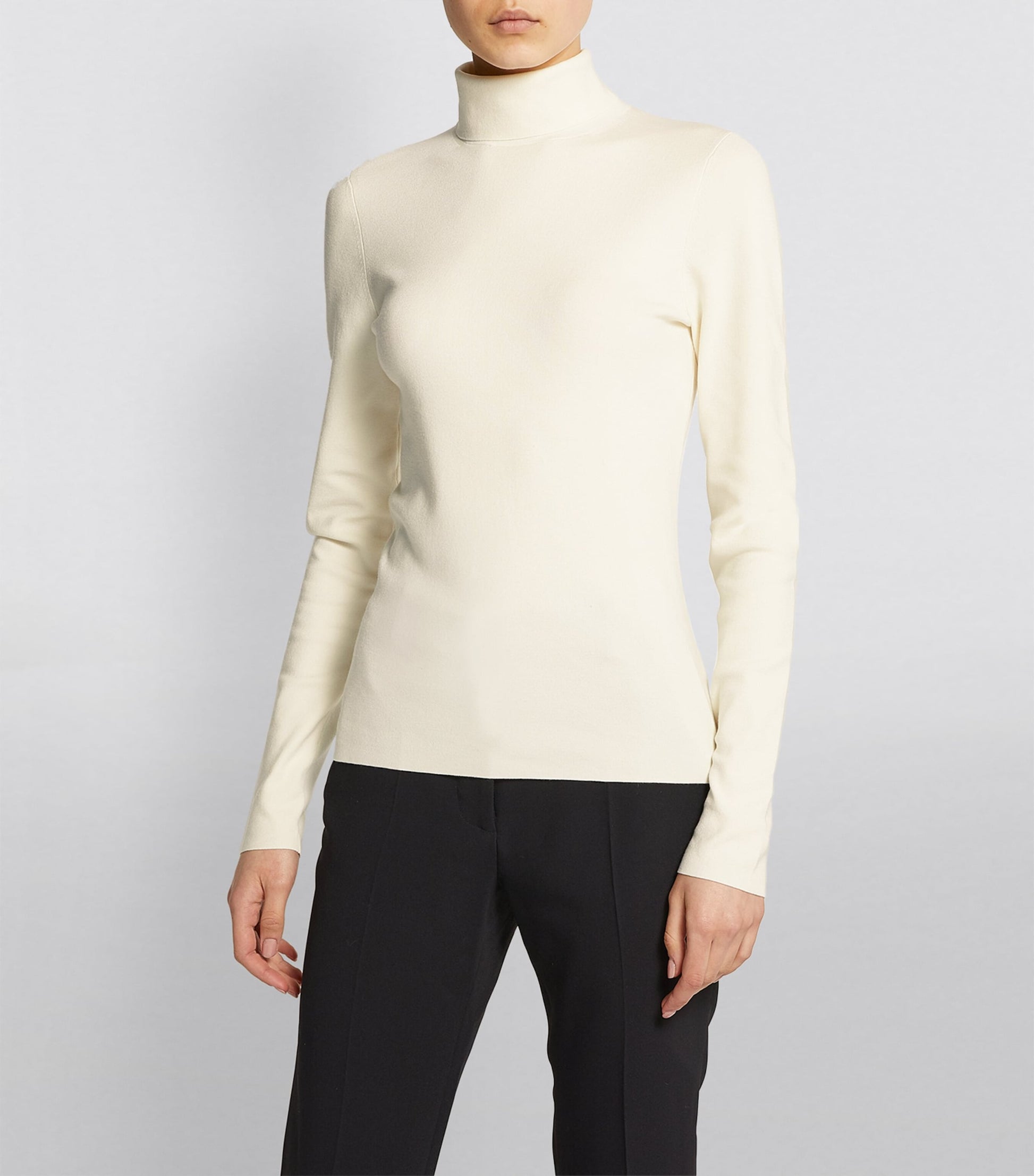 Ivory Silk Stretch High Neck Top