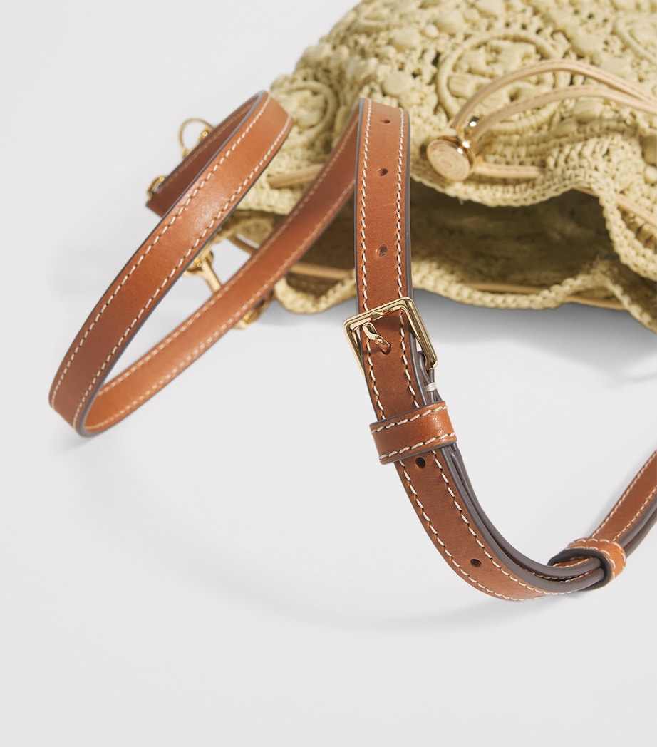 Neutral Raffia Monogram Bucket Bag