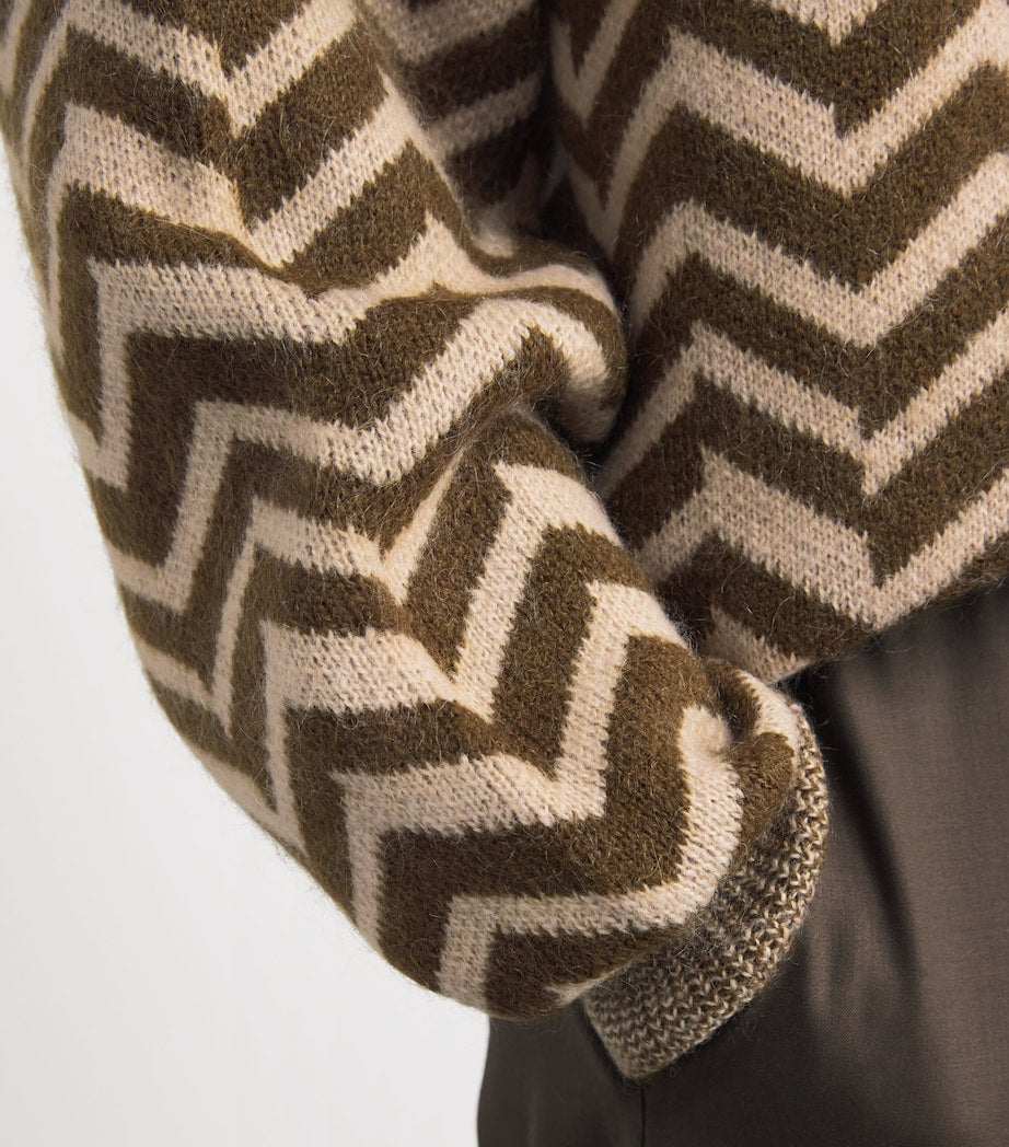 Brown Wool-Blend Chevron Jacquard Sweater