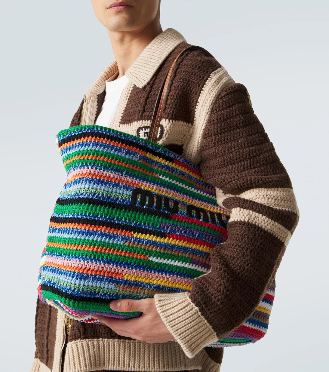Miu Miu - Large crochet leather-trimmed tote bag