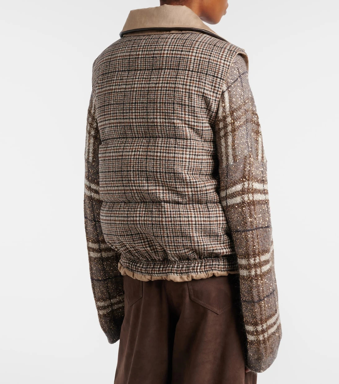 Brunello Cucinelli - Checked leather-trimmed down vest