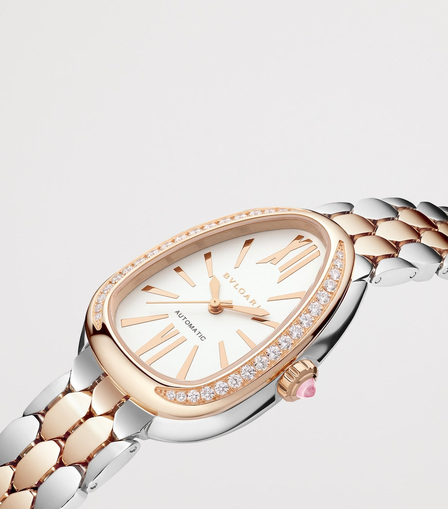 Bvlgari Stainless Steel, Rose Gold and Diamond Serpenti Seduttori Watch 34mm