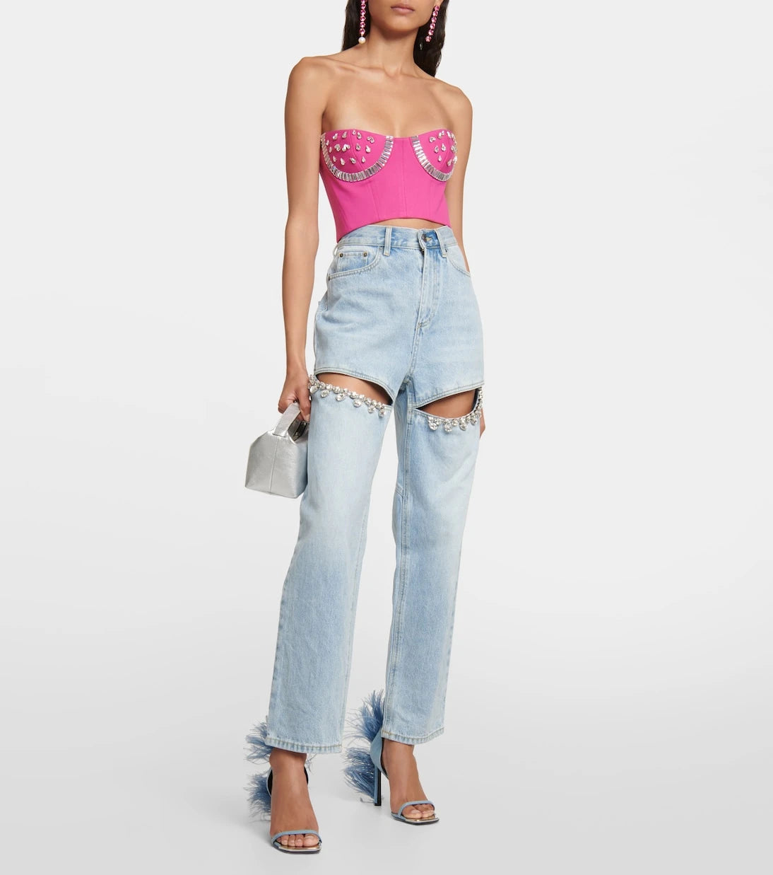 Area - x Sergio Rossi Amazona feather-trimmed denim sandals