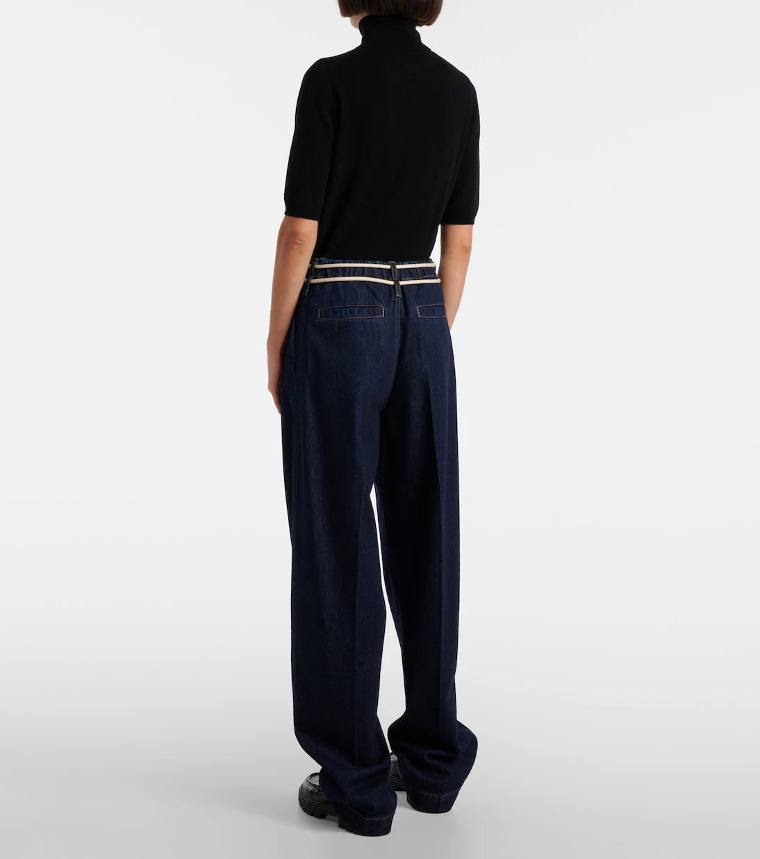 Sportmax - بنطلون جينز نيمبي بقصة واسعة وخصر مرتفع