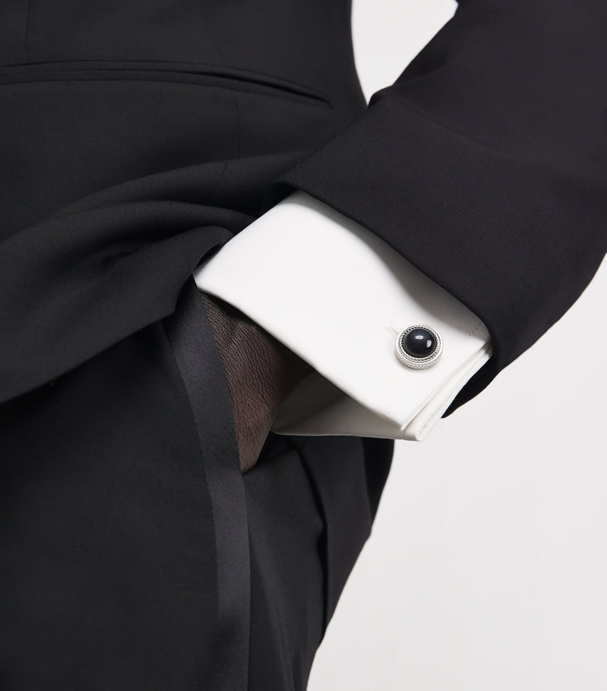 Sterling Silver and Onyx Herringbone Cufflinks and Studs Set