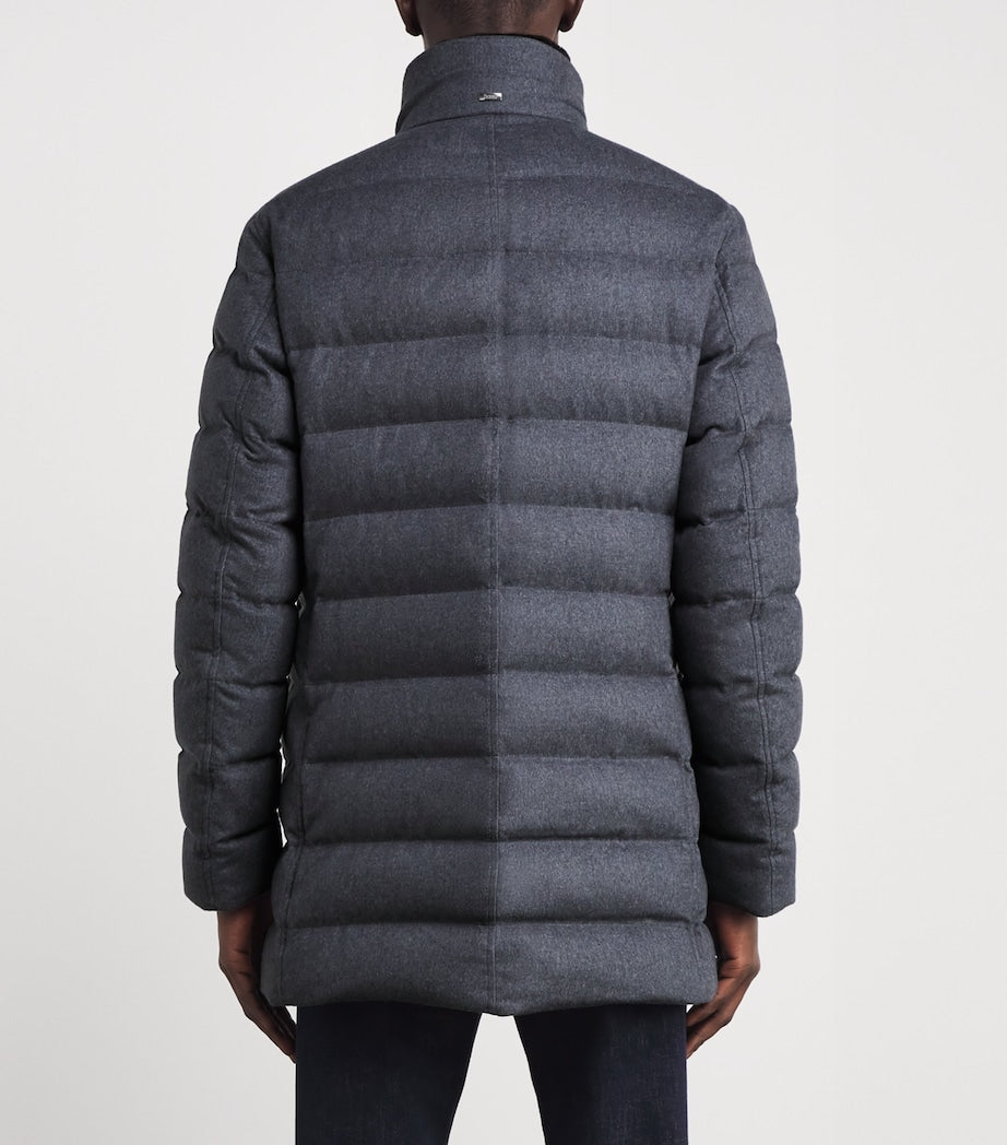 Grey Cashmere-Silk Down Puffer Car Coat