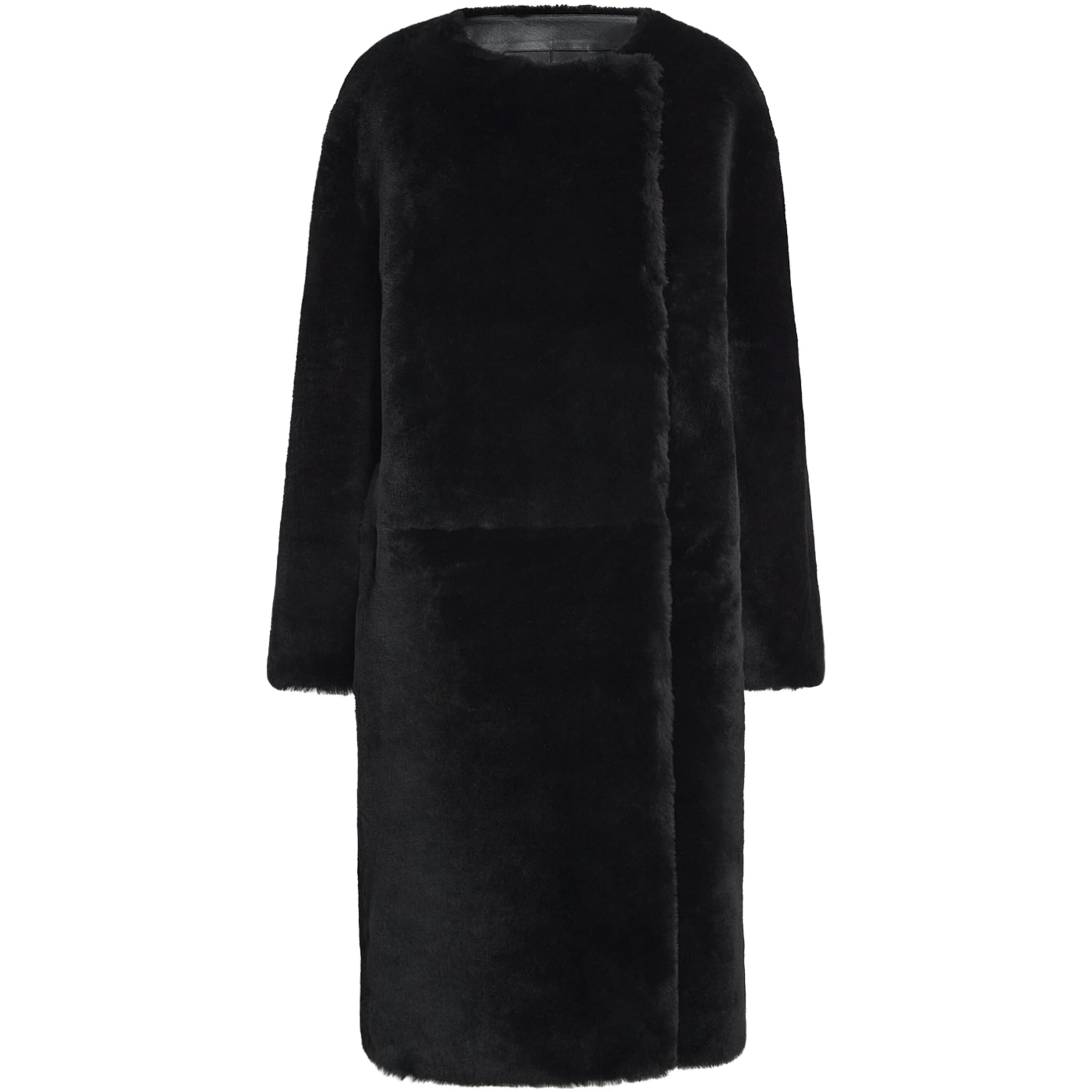 Toteme Black Shearling Collarless Coat