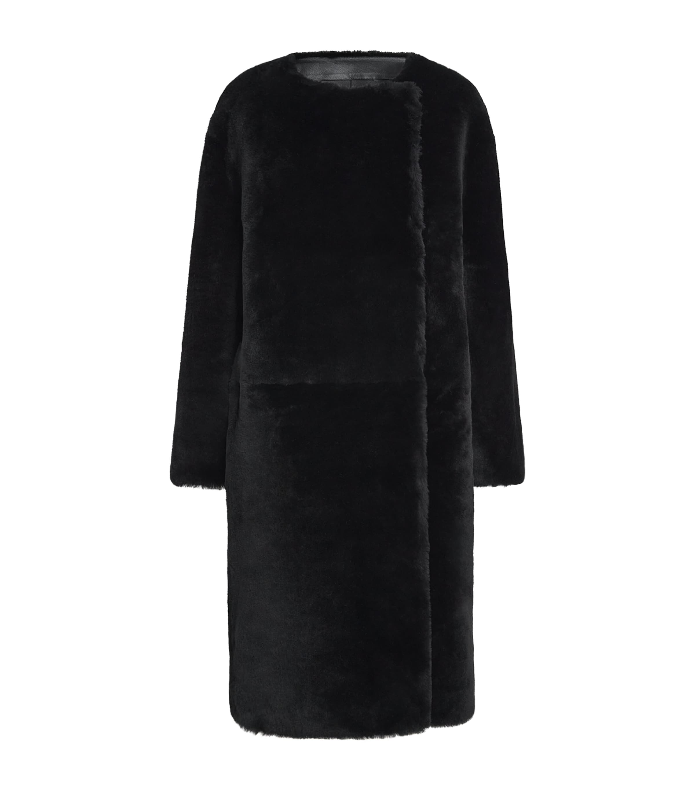 Toteme Black Shearling Collarless Coat