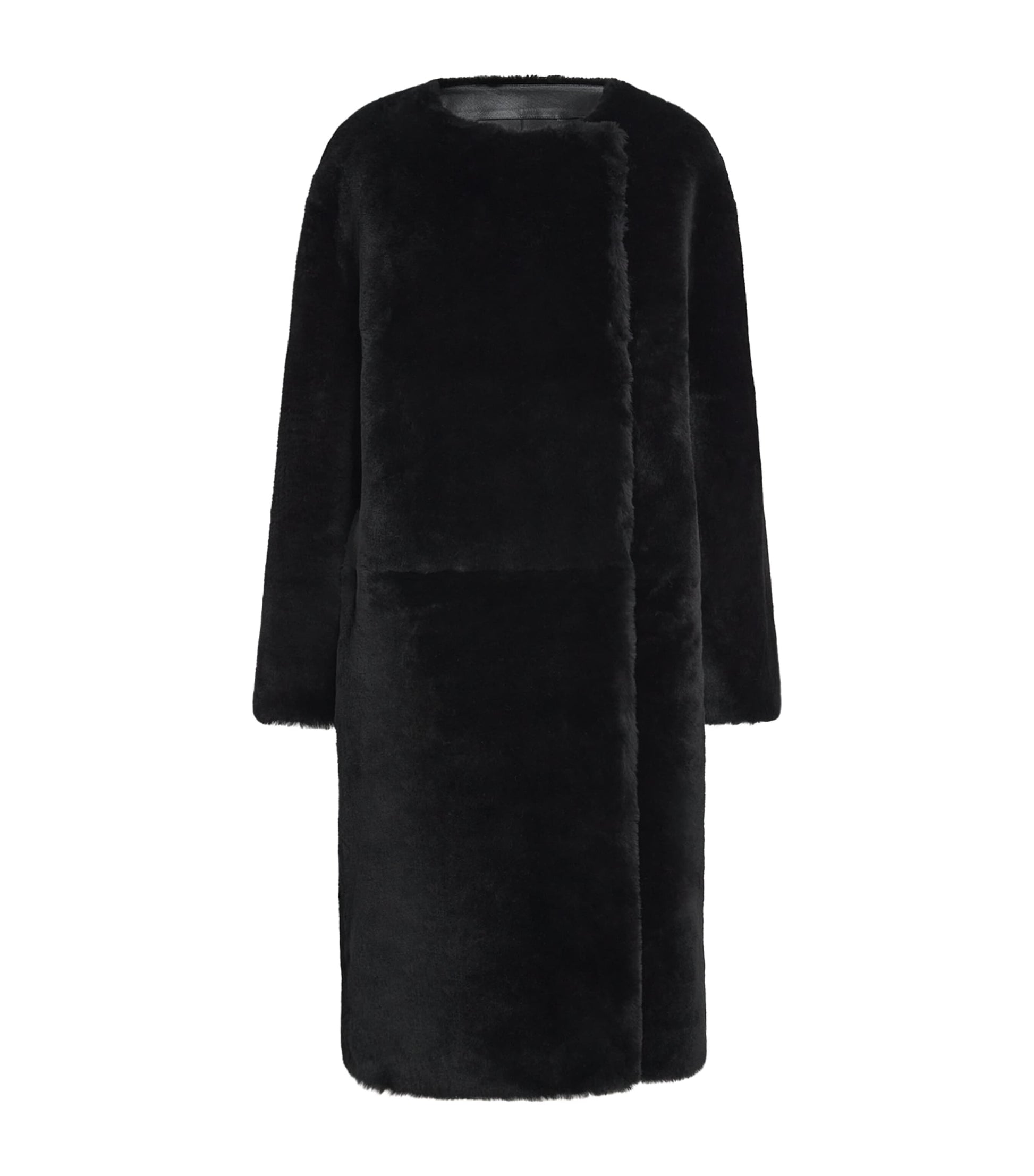 Toteme Black Shearling Collarless Coat