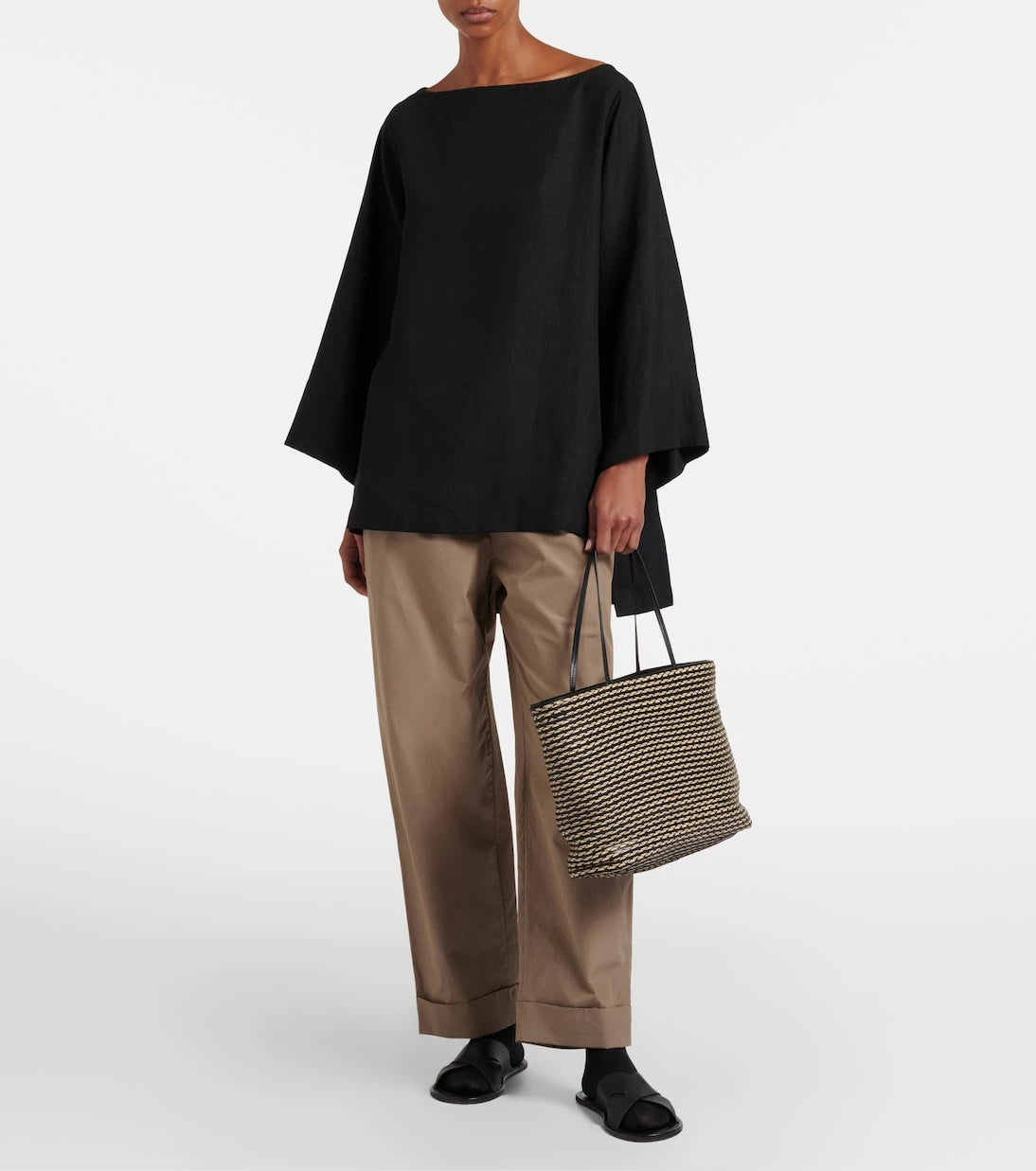 The Row - Beau Large leather-trimmed raffia tote bag