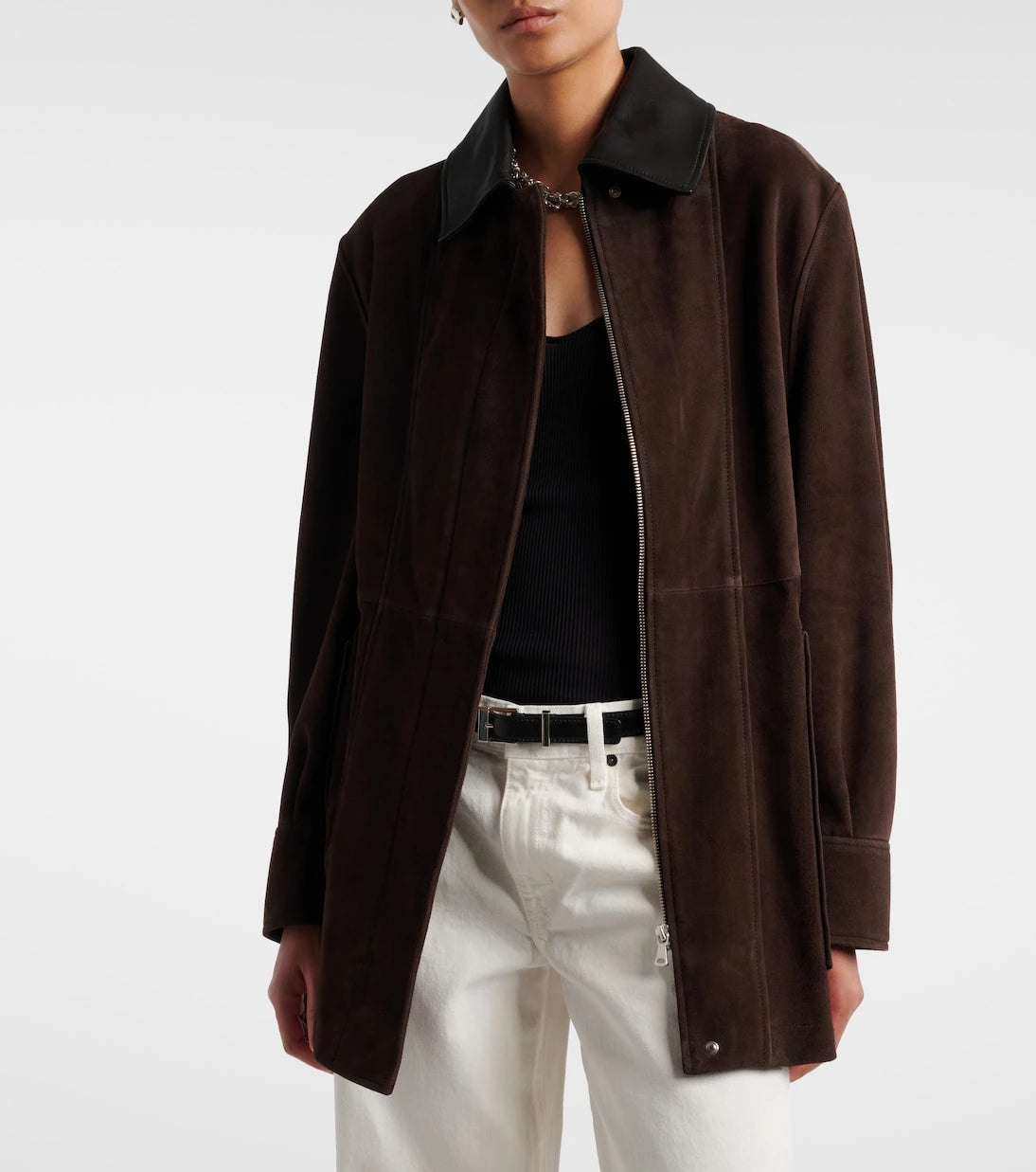 Nour Hammour - Grange leather-trimmed suede jacket