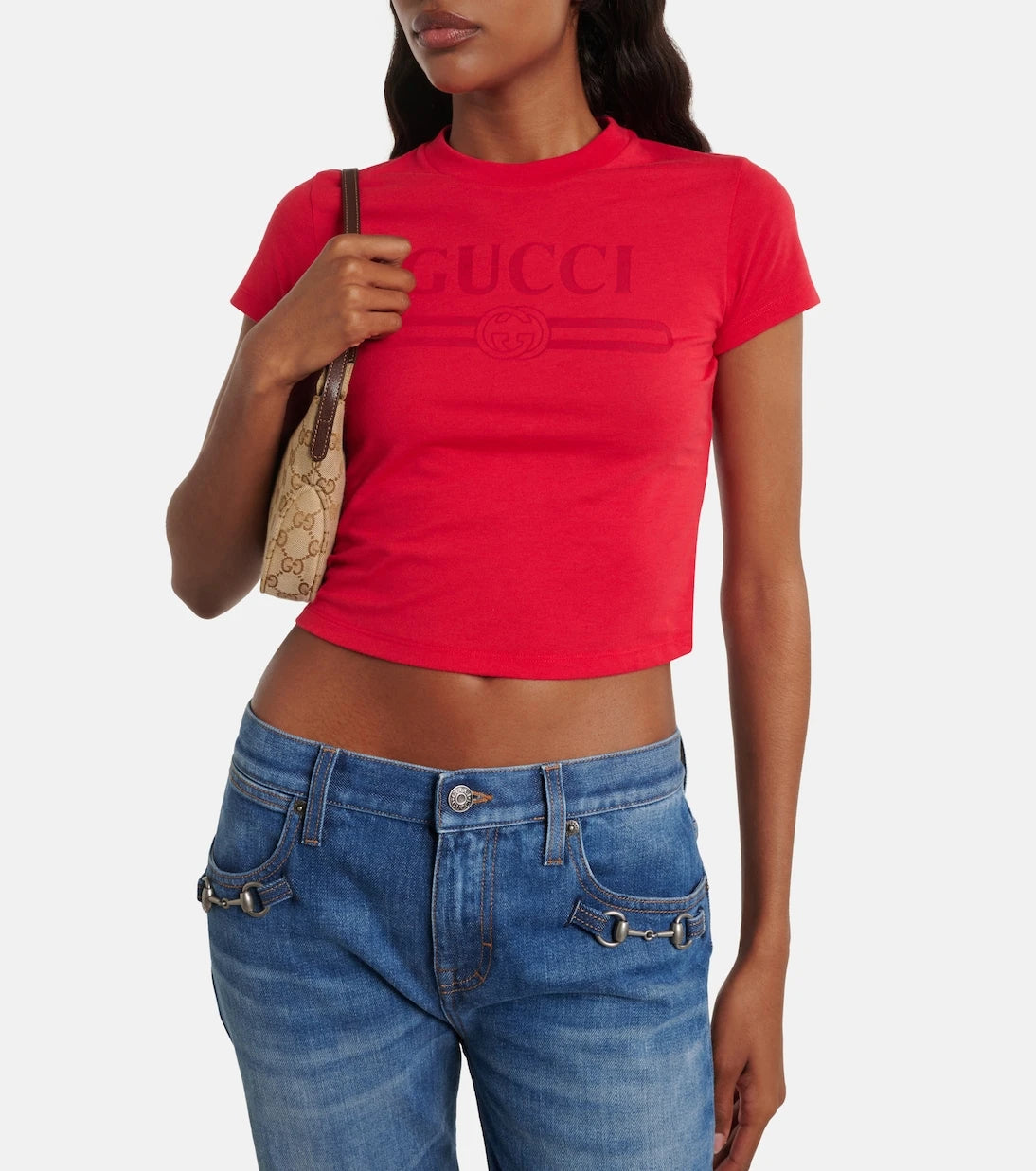 Gucci - Logo cropped cotton-blend jersey T-shirt