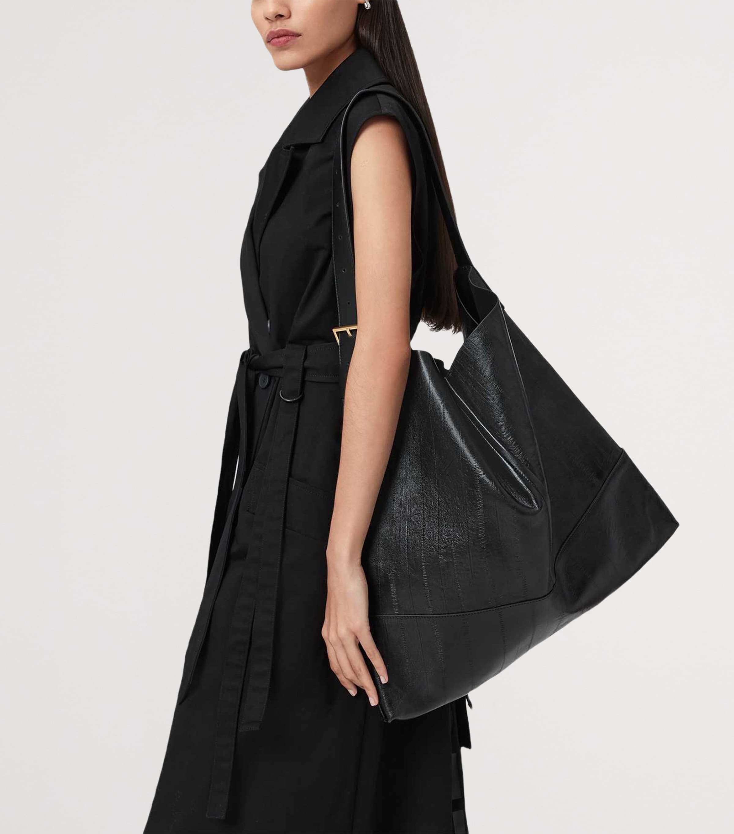 Black Leather Asha Eel Shoulder Bag