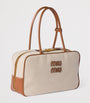 Neutral Leather-Canvas Beau Top-Handle Bag