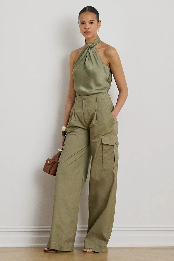 Lauren Ralph Lauren kadın pamuklu kargo pantolon