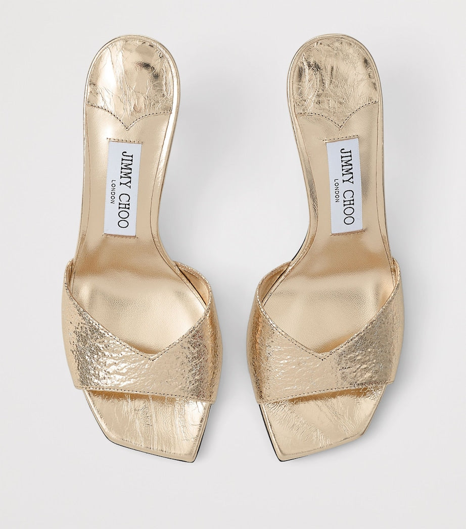 Jimmy Choo Gold Skye 70 Cracked Metallic Mules
