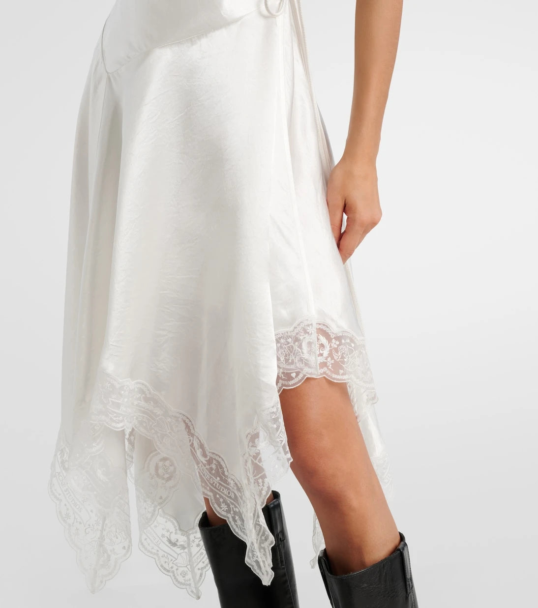 Acne Studios - Asymmetric lace-trimmed satin minidress
