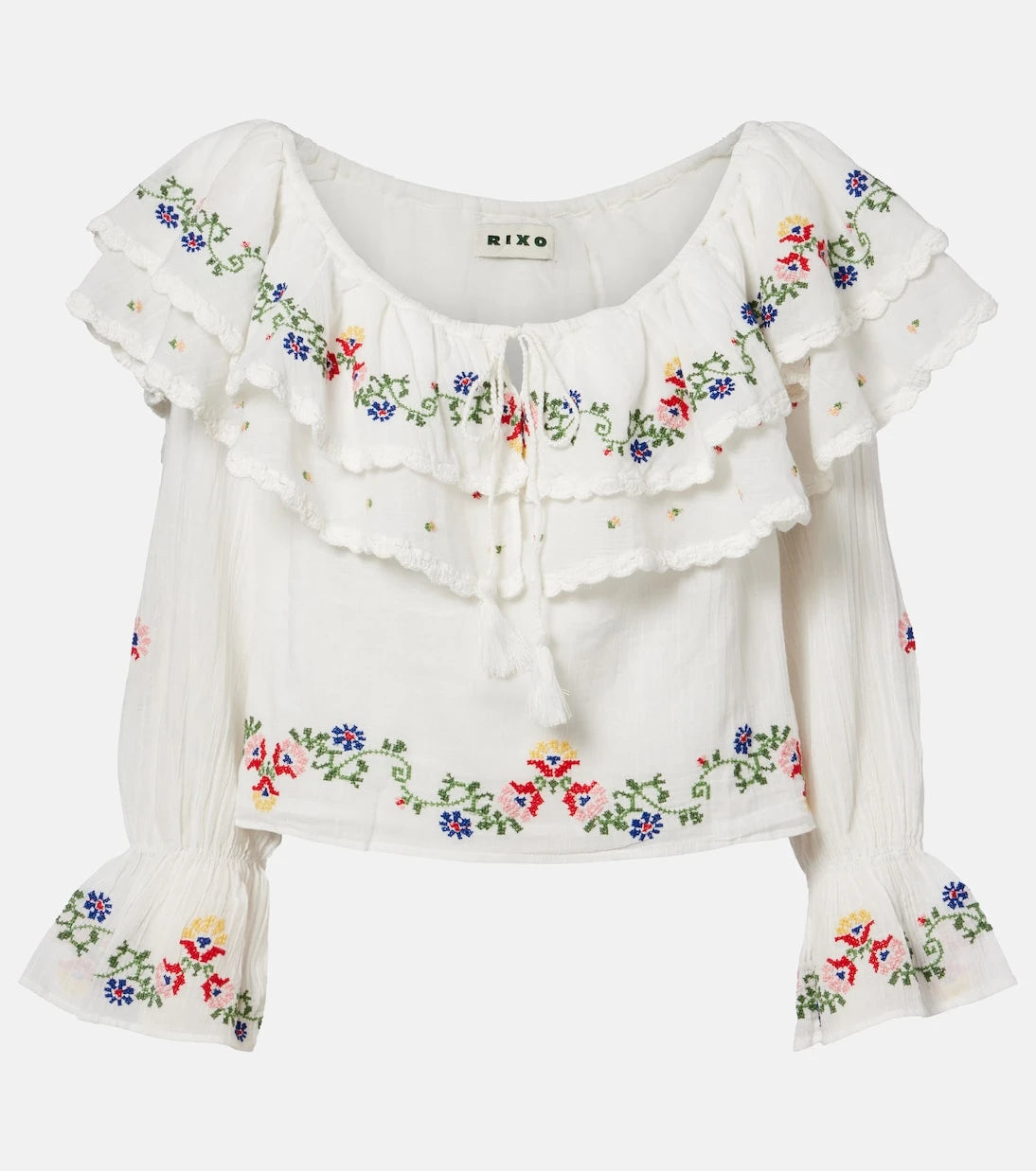 Rixo - Maurine embroidered ruffled cotton top