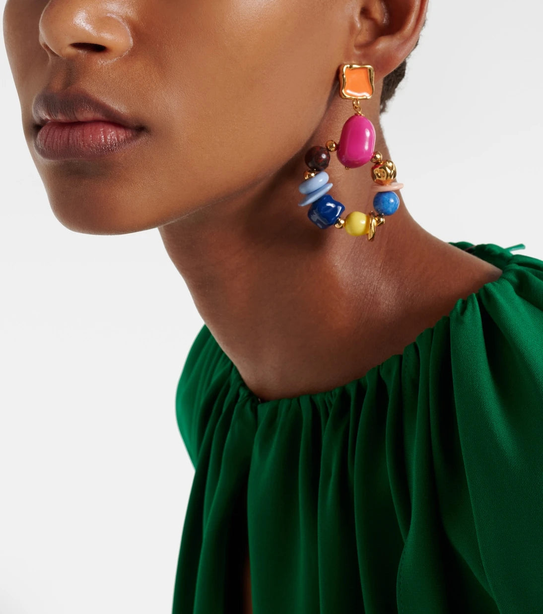 Oscar de la Renta - Seaglass beaded clip-on earrings