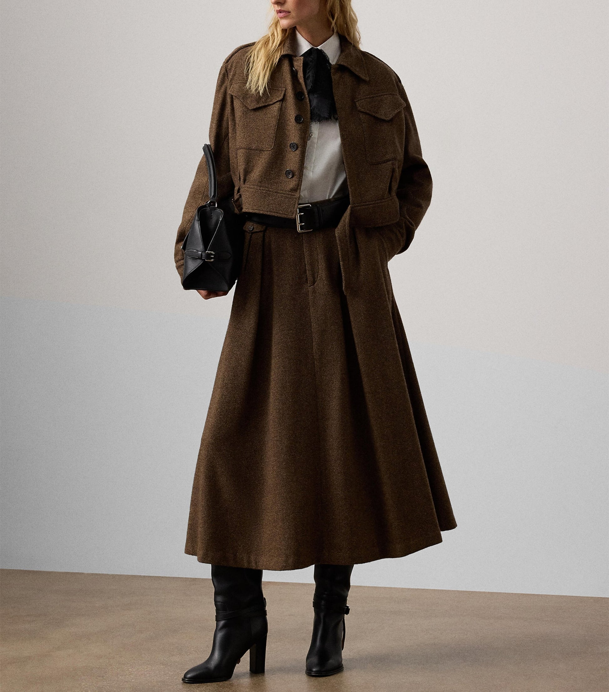 Brown Birdseye Tweed Evilyn Maxi Skirt