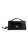 Black Croc-Embossed Calfskin Bel Air Clutch Bag