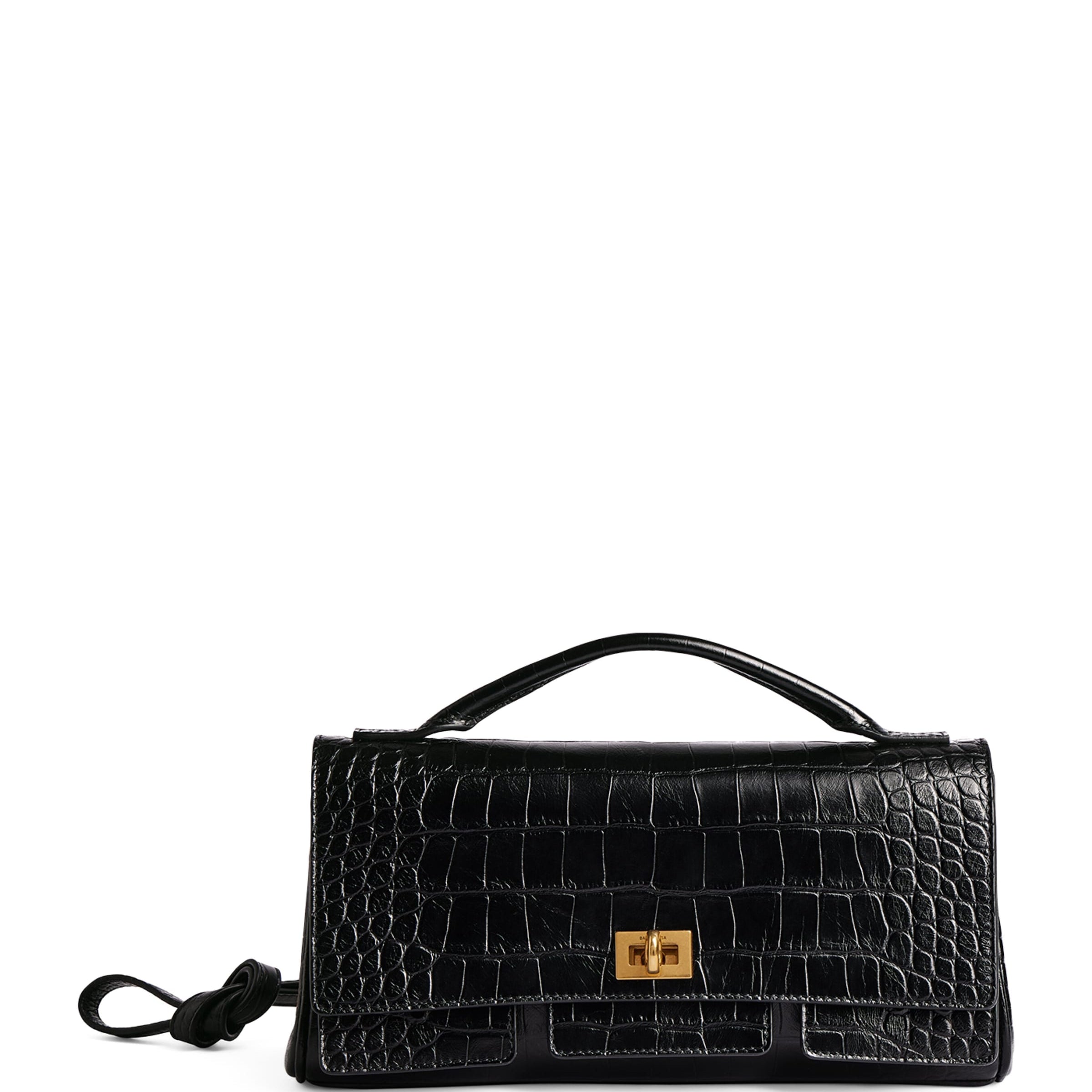 Black Croc-Embossed Calfskin Bel Air Clutch Bag