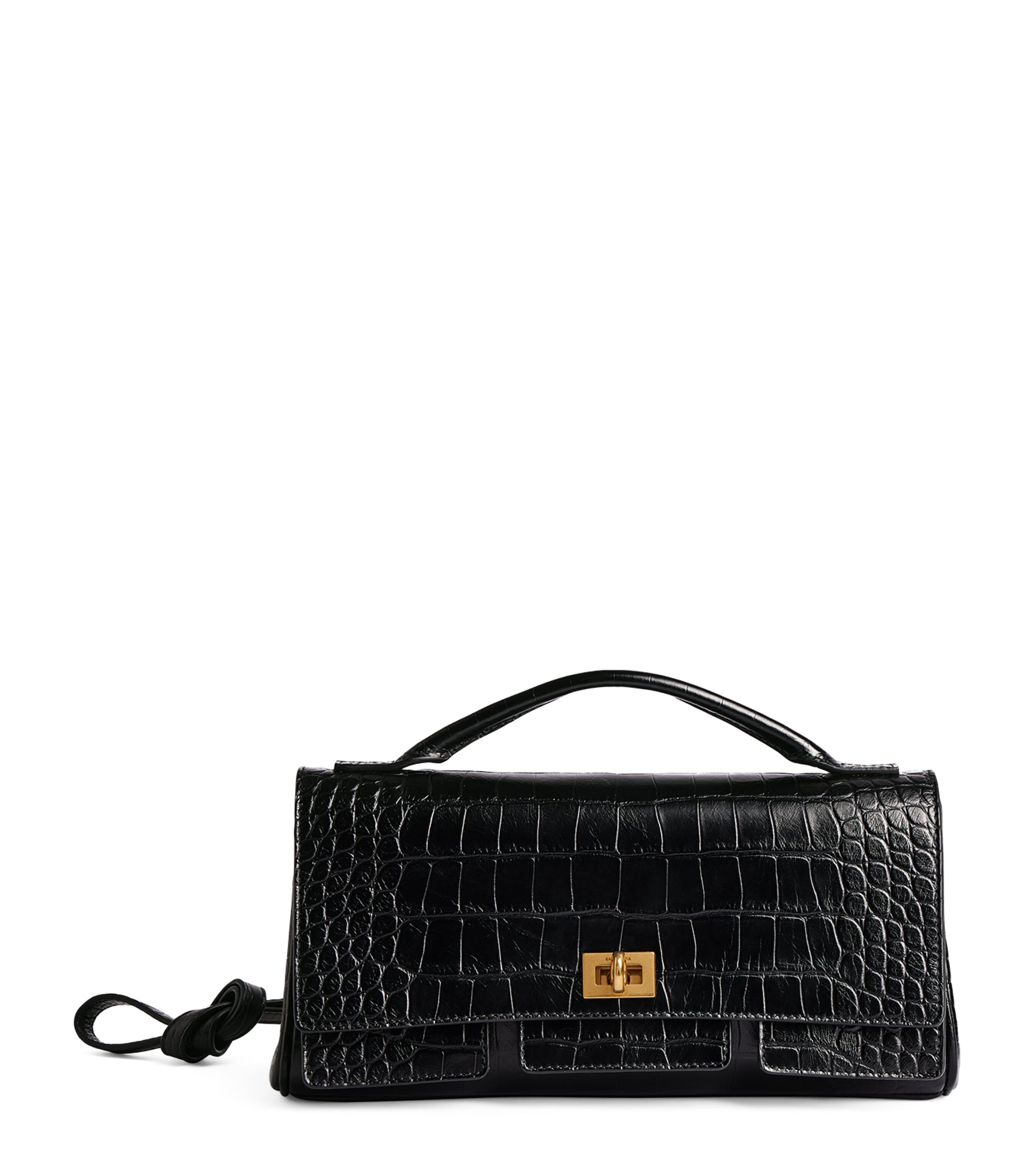 Black Croc-Embossed Calfskin Bel Air Clutch Bag