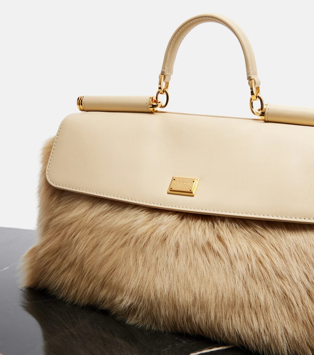 Dolce&Gabbana - Sicily Large leather and shearling top-handle bag
