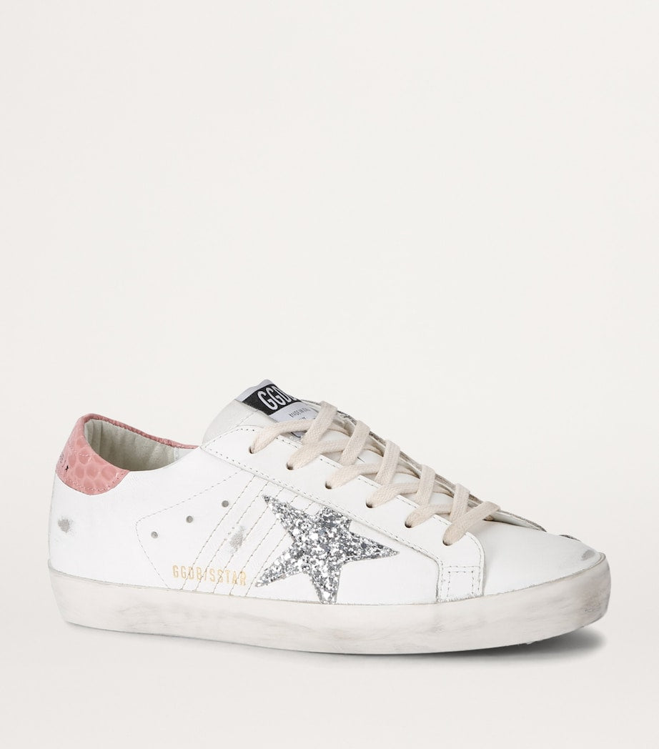 Pink Leather Croc-Embossed Super-Star Sneakers