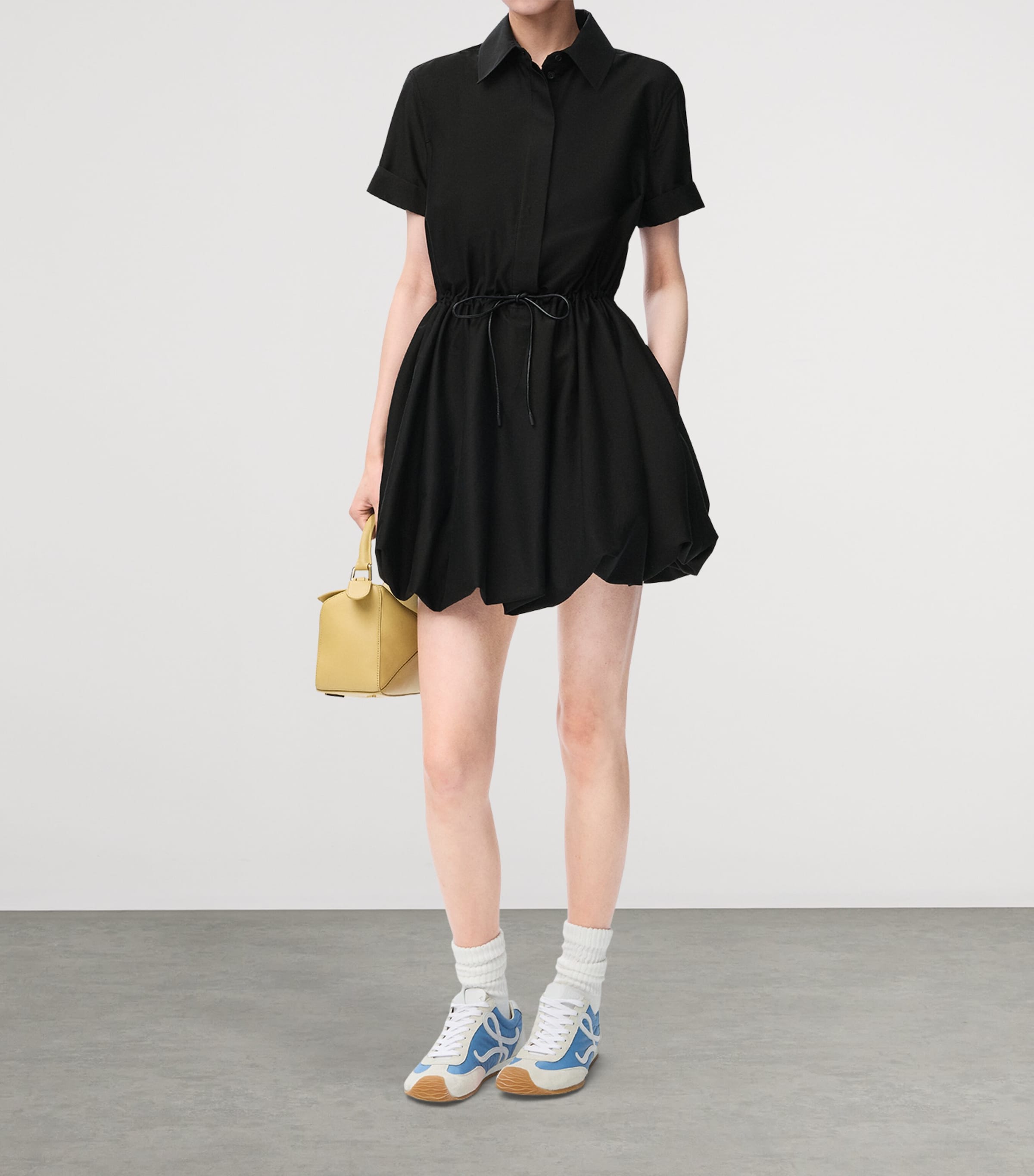 LOEWE Black Tie-Waist Mini Shirt Dress