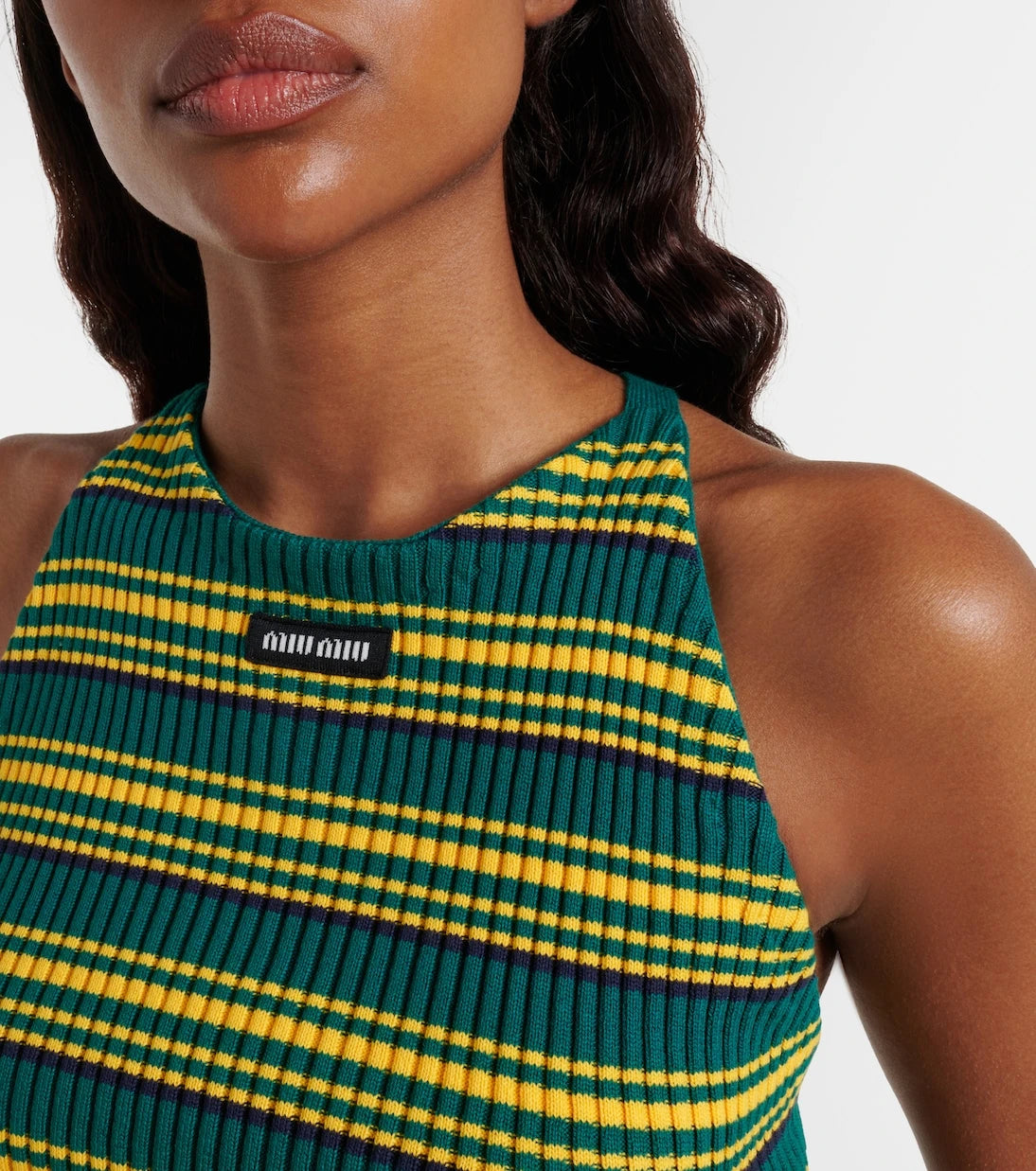 Miu Miu - Ribbed-knit striped cotton-blend top