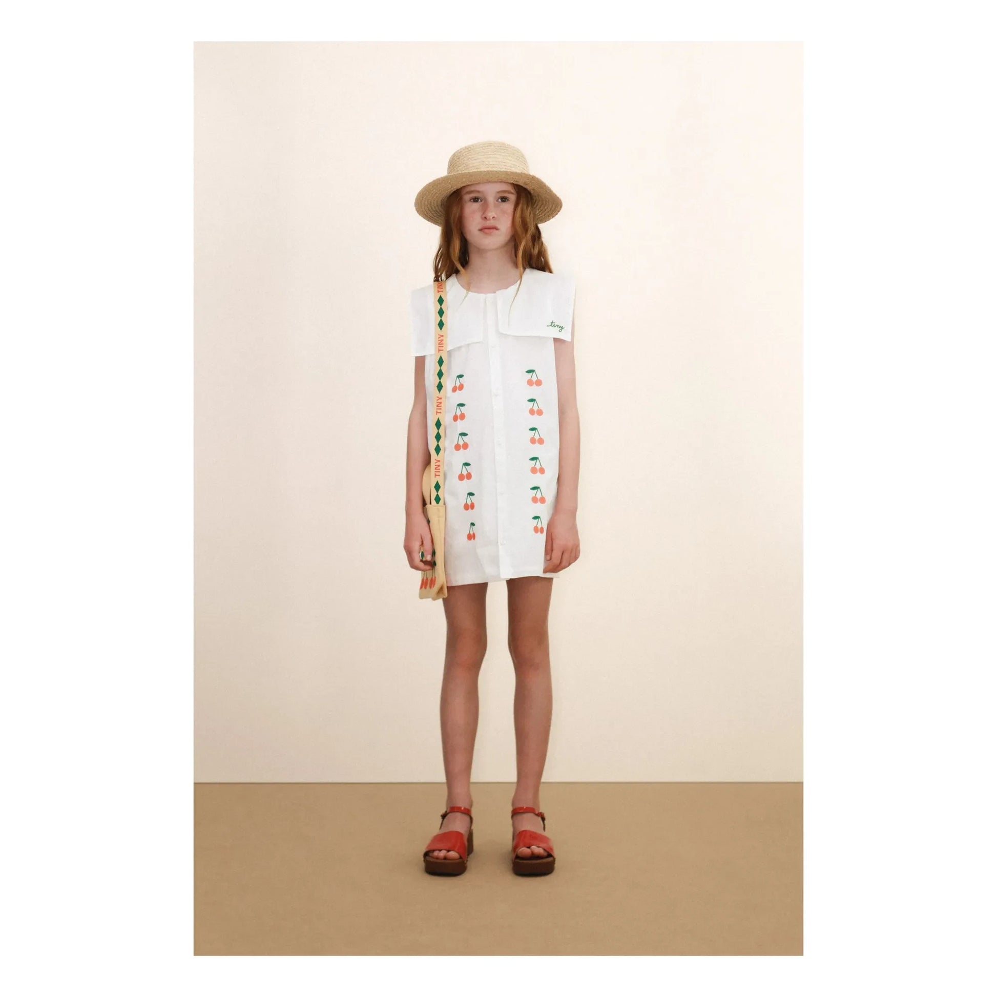 Tinycottons - Cerises collar dress | White