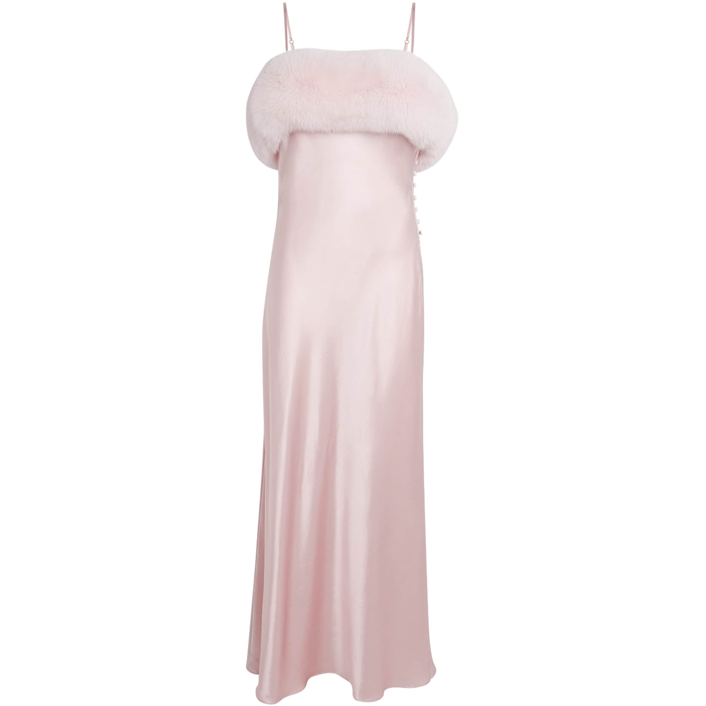 Rosamosario Silk-Fox Fur Slip Dress
