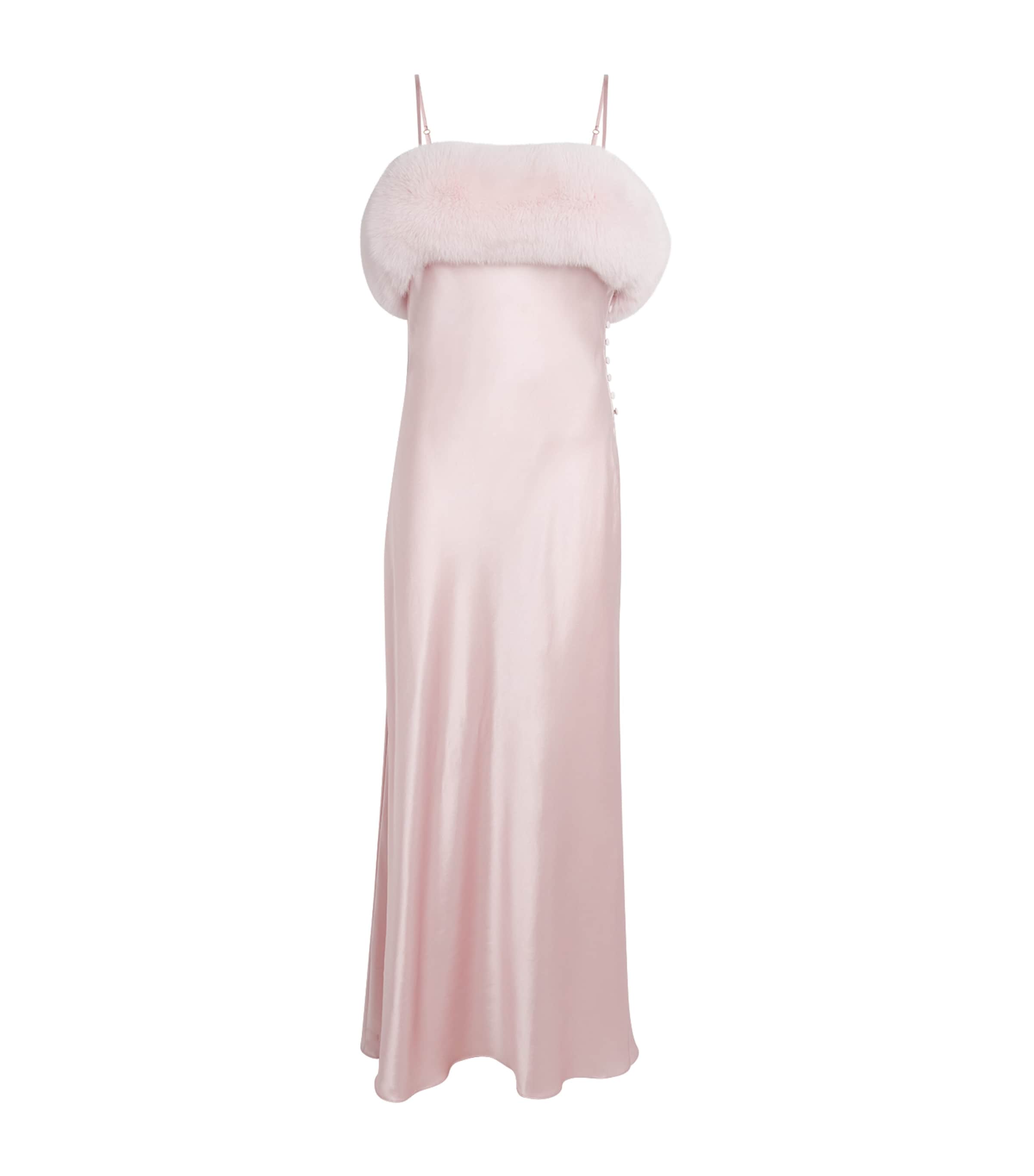 Rosamosario Silk-Fox Fur Slip Dress