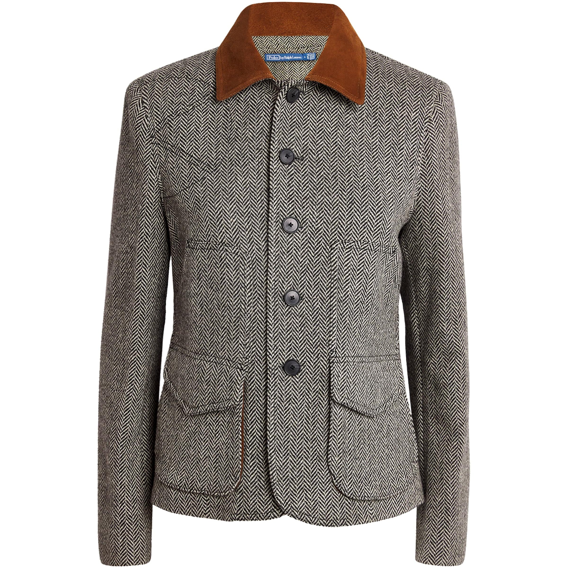 Polo Ralph Lauren Multi Wool-Blend Herringbone Suede-Trim Jacket