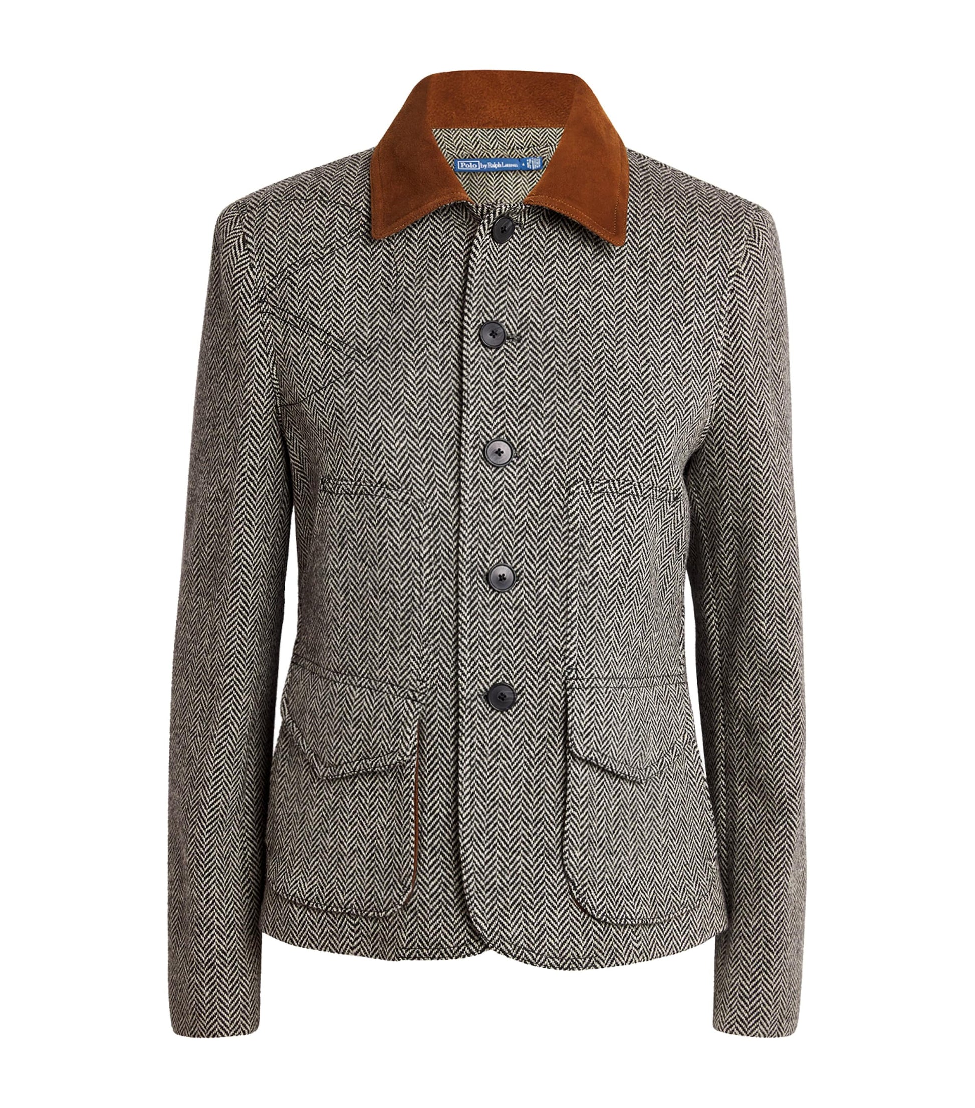 Polo Ralph Lauren Multi Wool-Blend Herringbone Suede-Trim Jacket